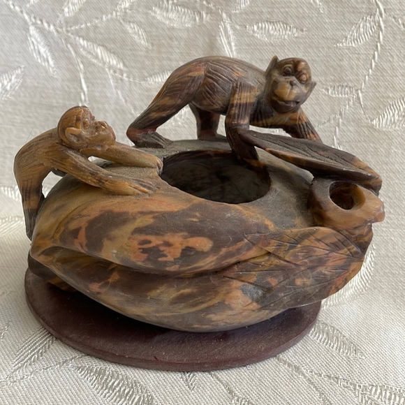 Vintage Other - Vintage Carved Soapstone Inkwell Monkeys